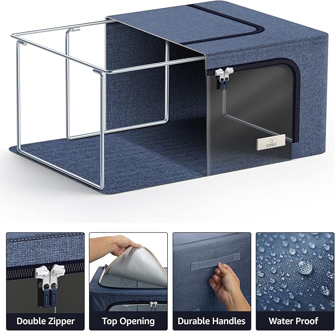 Sorbus Storage Bins with Metal Frame - Stackable & Foldable Clothes Organizer Bags - Oxford Fabric Storage Containers with Large Clear Window & Carry Handles, Bedroom Organization for Bedding & Linen - Image 5