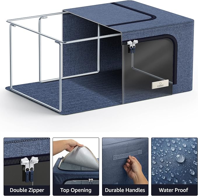 Sorbus Storage Bins with Metal Frame - Stackable & Foldable Clothes Organizer Bags - Oxford Fabric Storage Containers with Large Clear Window & Carry Handles, Bedroom Organization for Bedding & Linen - Image 5