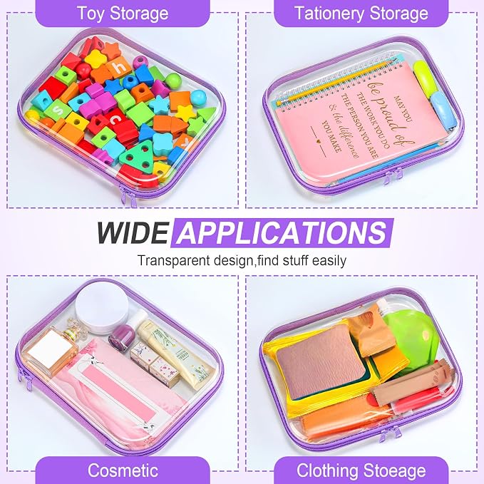 Sanwuta 6 Clear Hard Zipper Case,Purple,9.84 X 7.87 X 2 Inch | Pencil Case Pouches ,Makeup Bag,Plastic Toiletry Diaper Bag ,Travel Toy Storage,Waterproof Organizer Bins - Image 7