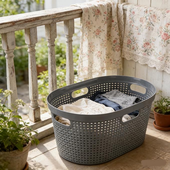 40L Laundry Baskets, Plastic Hamper with Handles, 4-Pack | Large Plastic Laundry Bins for Easy Carry, Stackable Storage Hamper for Dirty Clothes, Towels, Dorm, Bathroom, Grey - Image 5