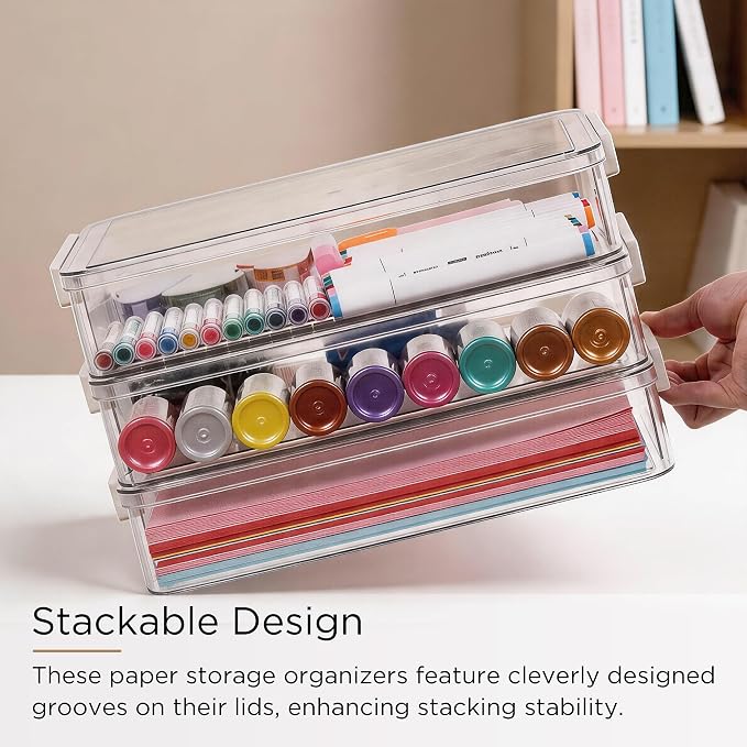 Citylife 5Packs 13''x9''Paper Storage Box with Lids, Clear Organizer | Stackable File Box for Organizing A4 Paper, Letters, Documents, Art Supplies, and Crafts,Project Case - Image 5