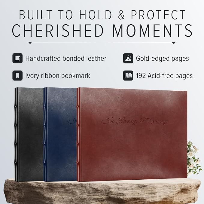 Gallery Leather Funeral Guest Book for Memorial Service and Celebration of Life with 192 Lined Pages - Hardcover, Bound Leather, Perfect for Cherished Memories - 7 x 9 - Acadia Green | 192 Lined Pages - Hardcover, Bound Leather Guest Sign in Book - 7 x... - Image 6