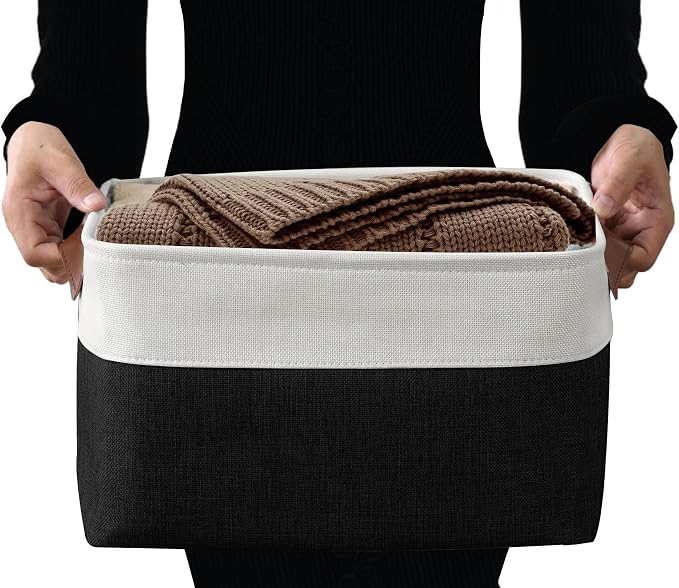 DECOMOMO Storage Bins, Large Fabric Storage Baskets for Shelves 4 Pack | 15 x 11 x 9.5 inches Decorative Linen Closet Organizers (Black & White) - Image 4