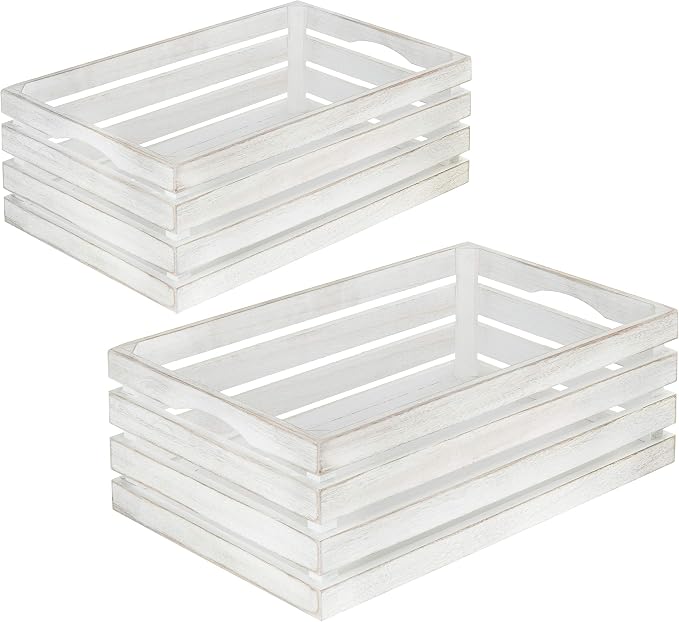 MyGift 16 and 14 Inch Shabby White Washed Solid Wood Nesting Decorative Storage Crates, Vintage Farmhouse Wooden Stackable Open Top Bin Boxes, 2 Piece Set - Image 5