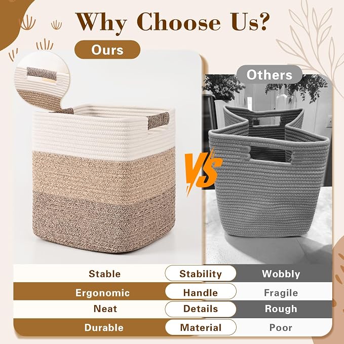 11 Inch Storage Cubes, 3 Pack Cube Storage Bins for Organizing, Cotton Rope Woven Baskets for Shelves, Bathroom, Kids Room, Closets, Baby Nursery - Image 4