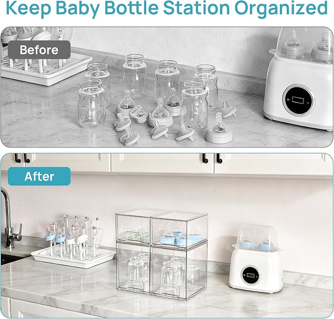 Vtopmart Clear Stackable Storage Drawers Set of 8, Plastic Organizer Bins | Multi-purpose Boxes for Baby Bottle Storage, Ideal for Kichen, Vanity, Bathroom, Undersink, Cabinet, Pantry Organization - Image 4