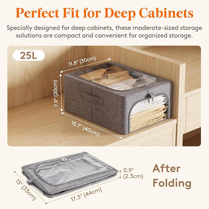Lifewit Clothes Storage Bins with Metal Frame 6 Pack, Fabric Stackable Storage Bags with Lids, Zipper, Foldable Clost Organizers Containers for Clothing, Blanket, Winter Cloth, 25L - Image 4