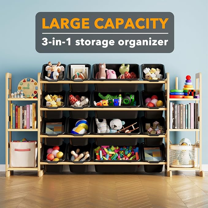 SpaceAid Toy Storage Organizer with 6 Shelves and 16 Bins, Toy Organizers Storage Bookshelf, Kids Bin Shelf Toys Box Bookcase for Bedroom Playroom Organization Room Decor, True Black - Image 3