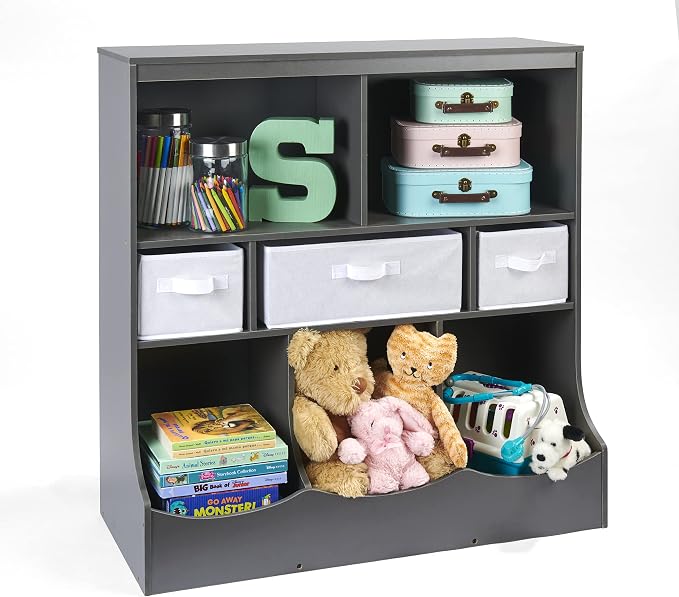 Badger Basket Combo Bin Toy Storage Unit and Book Shelf for Kids with 3 Baskets - Dark Gray - Image 5