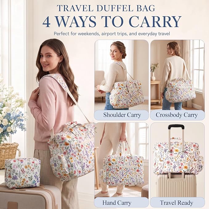 Abbylike Hospital Bag for Women, Quilted Weekender Duffle Bag,Wildflower - Image 5