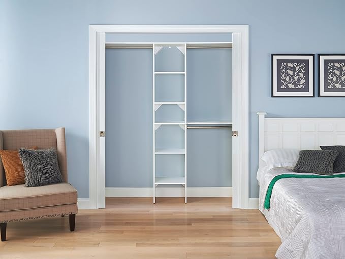 ClosetMaid SuiteSymphony Wood Closet Organizer Kit with Tower, 3 Hang Rods, Top Shelves, Adjustable, Fits Spaces 5 - 9 ft. Wide, Pure White - Image 8