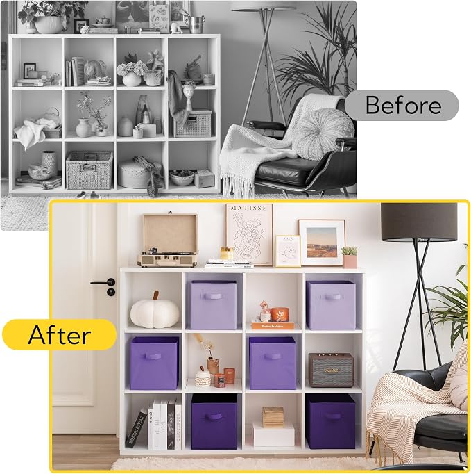 Cupic Cupid 6-Pack 11x11 Cube Storage Bins, Cube Bins, Purple Gradient | Foldable, Reinforced Front Handle, Holds Toys, Books, Accessories and More, Fits Closet, Shelves, Playroom, Cubby - Image 6