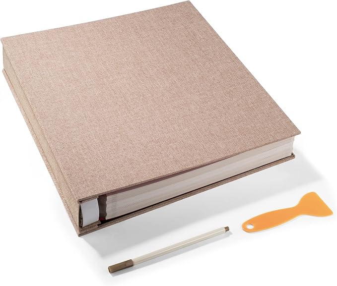 Large Photo Album Self Adhesive 4x6 5x7 3x5 8.5x11 Scrapbook Magnetic Album DIY Scrap Book Length 13 x Width 12.8 (Inches) 120 Sticky Pages Linen Cover DIY Photo Album (Khaki) by HoneyTolly