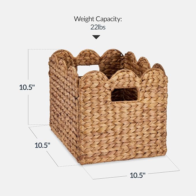 Best Choice Products 10.5x10.5in Scalloped Hyacinth Baskets, Set Of 5 Multipurpose Collapsible Storage Organizer, Handwoven Laundry Totes for Bedroom, Living Room, Shelves – Chestnut - Image 2