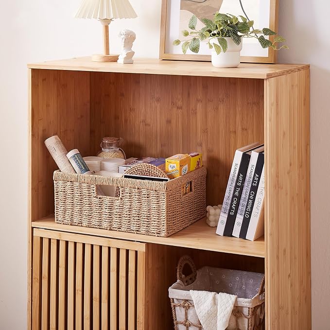 OIAHOMY Wicker Storage Basket, Rectangular Paper Rope Shelf Baskets with Built-in Handles, Woven Decorative Organizer for Pantry, Shelves, Living Room and Bathroom, 1-Pack Natural - Image 7