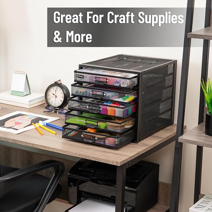 Mind Reader File Storage Drawers, Desk Organizer, Multi-Purpose, Crafts, Office, Metal Mesh, 11"L x 14"W x 11"H, Black, 5 Drawer - Image 5