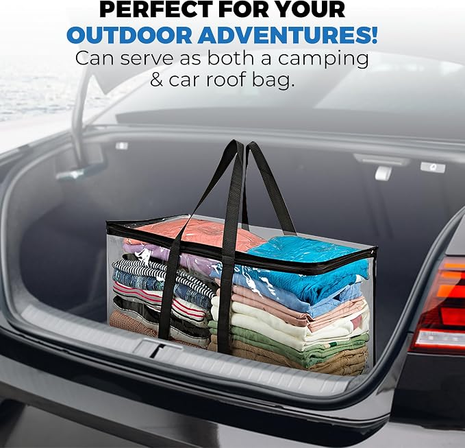 Clear Moving Bag (4-Pack) 25x14x12 - Zipper, Blankets, Breathable | Breathable Non-Woven Sides, Foldable, Comforters, Bedding, Clothes, Sweaters, College, Dorm, Packing - Image 6