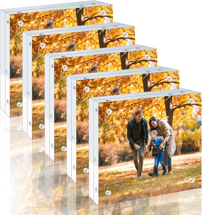 5 Pack 8x8 Acrylic Picture Frames - 20% Thicker Double Sided Magnetic Frame with UV Protection - Freestanding Clear Frameless Display for Tabletops - Modern Photo Frame Set for Home & Office Decor by AdeptusMechanicus