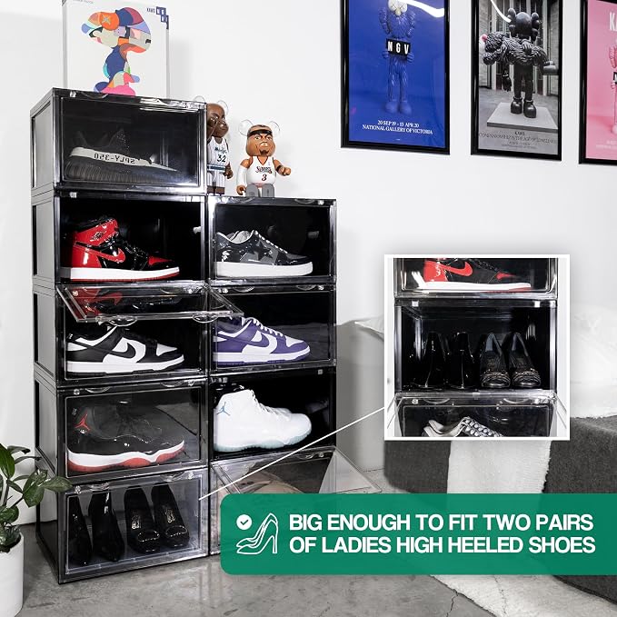 Ollie XL Foldable Stackable Shoe Storage Box Organizer (48-Pack, Black) | Stackable Clear Shoe Boxes, Rangement Chaussures, Rangement Soulier for Sneakers - Image 3
