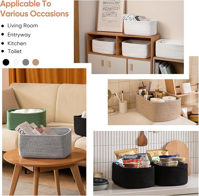 OIAHOMY 4 Pack 14.17 * 11.02 * 6.3IN Storage Baskets for Organizing Shelves, Woven Rope Baskets for Organizing Books, Clothes, Decorative Basket for Living Room, Nursery, Bedroom, Gift Basket, White - Image 5