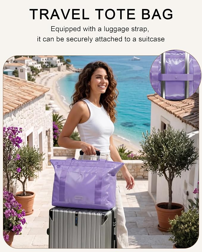 FHELAD Extra Large Glossy Tote Bag for Women, Beach Shoulder Bag 25L | Waterproof Sandproof, 15.6" Laptop Compartment, Luggage Strap, Work, Travel - Image 5