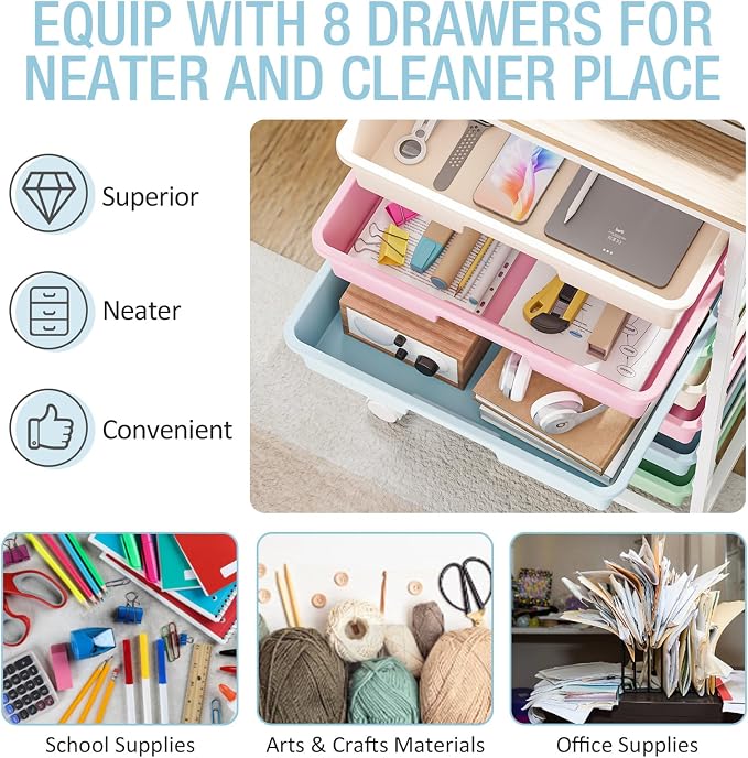 Rolling Storage Cart, Rainbow Cart with 8 Drawers and Wooden Tabletop, Teacher Organization for Classroom, Art Cart for Classroom,Office,Bedroom,Rainbow | Teacher Organization for Classroom, Art Cart for Office,Bedroom,Craft Room - Image 4