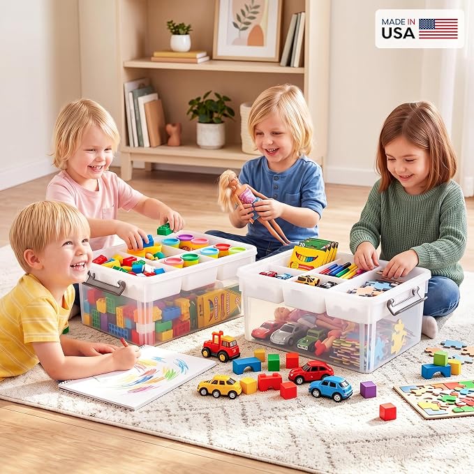 Citylife 17QT Clear Craft Organizers and Storage Box with Removable Tray | Stackable Art Supply Organizer Storage Bins with Lids for Beads, Markers, Sewing, Tools, Playdoh, Coloring Books, Made in USA - Image 4