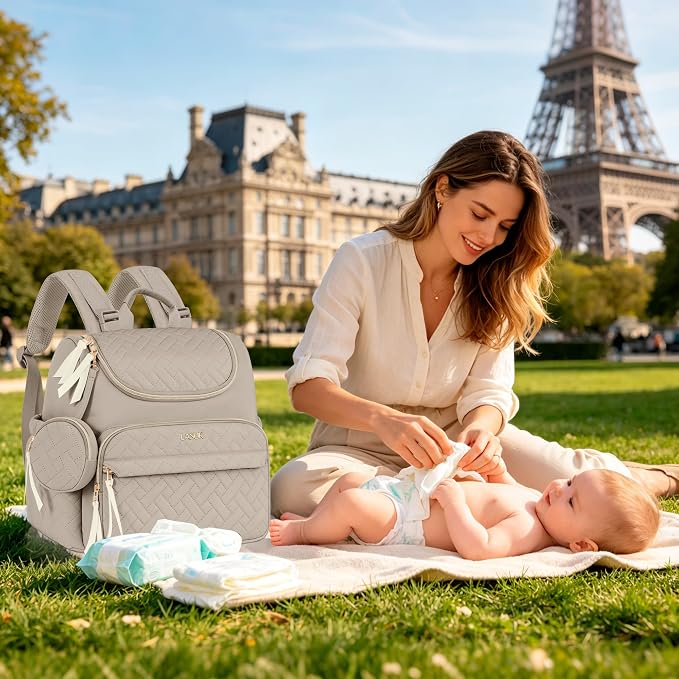 Small Diaper Bag, 22L Stylish Baby Mini Maternity Travel Backpack | with Changing Pad, Pacifier Bag, Stroller Straps Parents Essentials for Outdoor Trip Hospital & Daily Work, Brown - Image 6