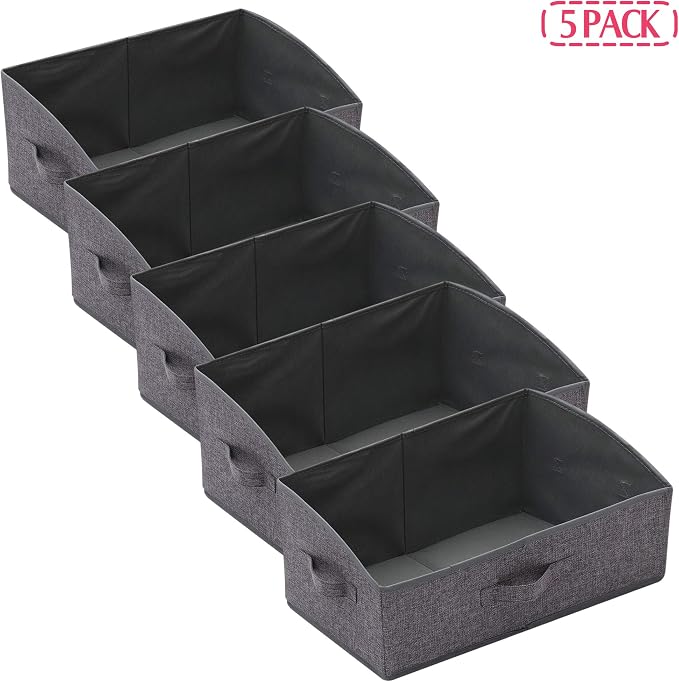 TENABORT 5 Pack Trapezoid Large Foldable Closet Storage Bins with Handle, Fabric Storage Organizer Cube Cloth Containers Linen Box Shelf Baskets for Clothes Clothing Shelves Wardrobe - Image 8