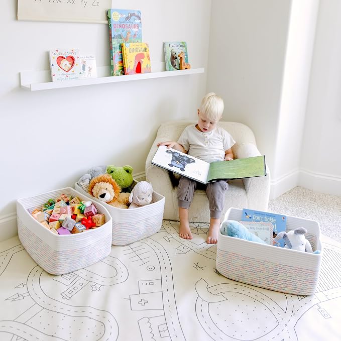 NaturalCozy Storage Baskets 16.8”x13”x7.6” Cotton Rope Woven Baskets for Organizing 3-Pack | Toy Storage Bins | Basket for Shelves, Laundry, Blanket, Clothes, Closet, Kitchen, Bathroom, Gifts - Image 3