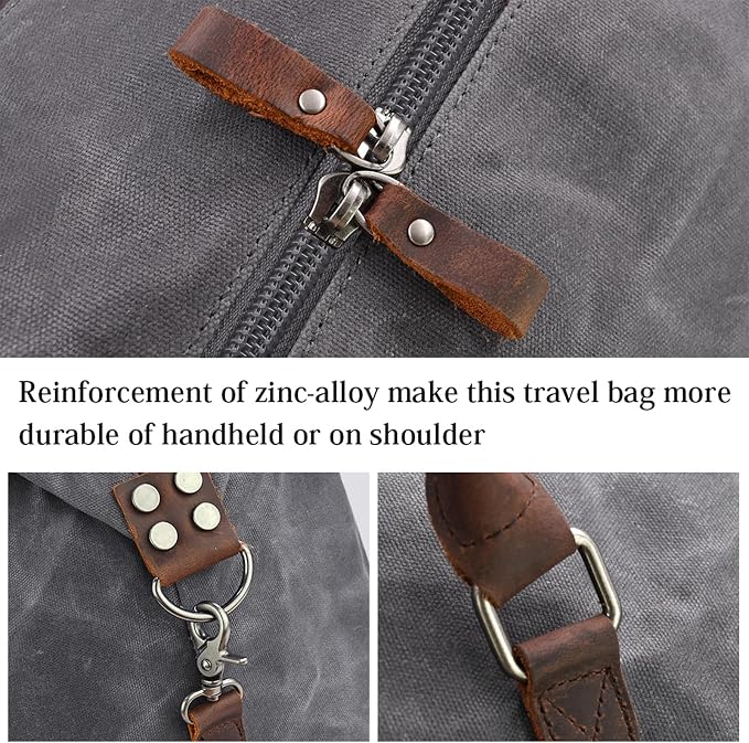 Oversized Travel Duffel Bag Waterproof Canvas Genuine Leather Weekend bag Weekender Overnight Carryon Hand Bag - Image 4