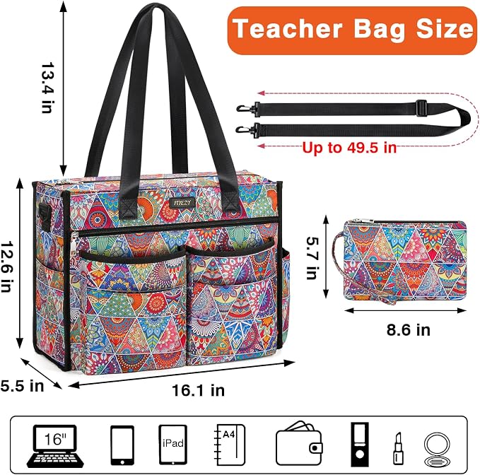 ITIEZY Large Utility Tote Bag for Women with 18 Pockets, Waterproof Teacher Nurse Bags with Zipper for Everyday Travel Work - Image 3