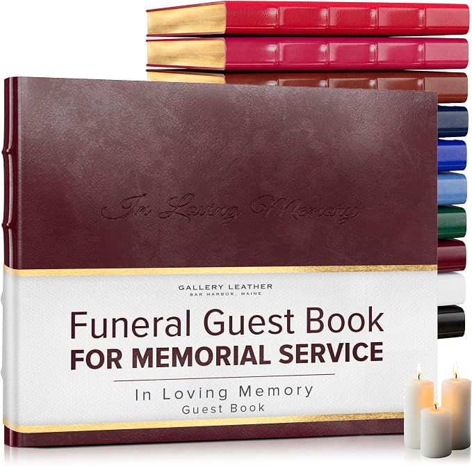 Gallery Leather Funeral Guest Book for Memorial Service and in Loving | Memory with 192 Lined Pages - Hardcover, Bound Leather Guest Sign in Book - 7 x 9 - Acadia Burgundy by GalleryLeather