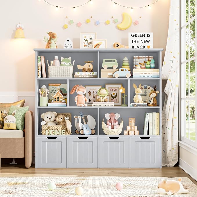 Toy Storage Organizer with Movable Drawer Toy Organizer for Kids | Kids Bookshelf and Toy Chest Storage with Hidden Wheels, Toy Organizers and Toy Storage for Playroom, Gray - Image 3