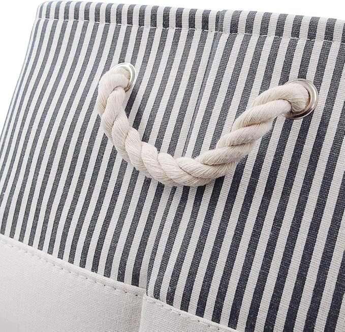 Mangata Fabric Storage Bins, Set of 3 Foldable Canvas Storage Basket W/Handles for Organizing Shelves Toys Clothes Nursery Home Closet(Grey Stripe, Medium) - Image 5