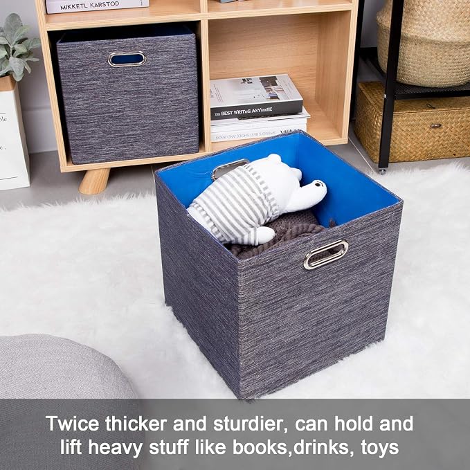 Posprica Storage Cube Basket Bins,13×13 Foldable Storage Containers for Shelf Cabinet Bookcase Boxes,Thick and Heavy Duty Fabric Drawer (4pcs, blue) - Image 7