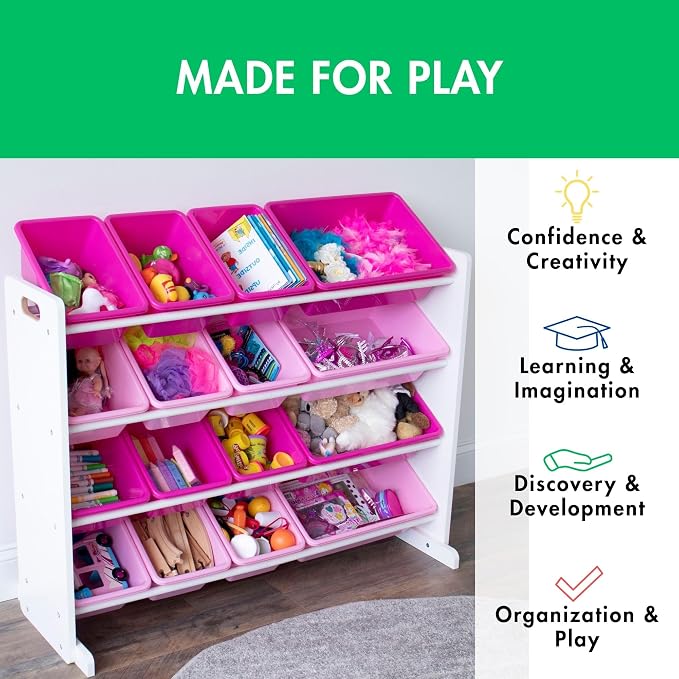 Humble Crew Supersized Toy Storage Organizer with 16 Removable Bins, White/Pink – Large Toy Storage for Toddlers Ideal for Kids' Rooms, Playrooms, and Nurseries - Modern Toy Bins for Kids - Image 5