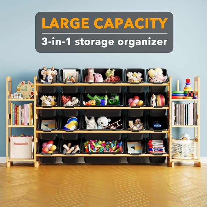 SpaceAid Toy Storage Organizer with 6 Shelves and 20 Bins, Toy Organizers Storage Bookshelf, Kids Bin Shelf Toys Box Bookcase for Bedroom Playroom Organization Room Decor, True Black - Image 3