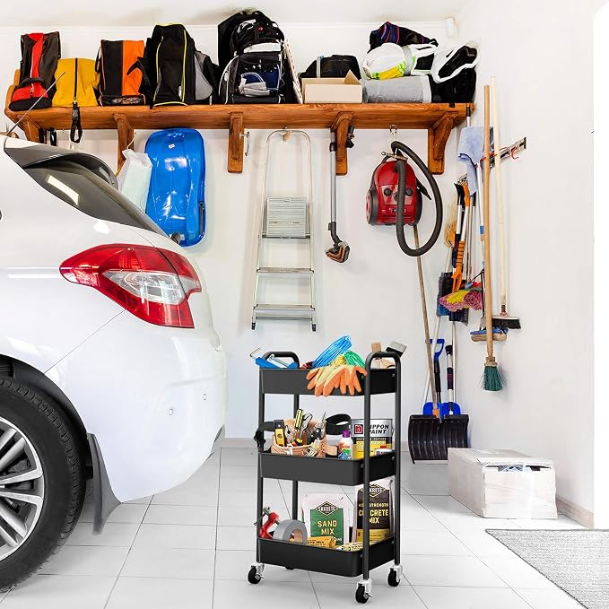 CAXXA 3-Tier Rolling Metal Storage Organizer - Mobile Utility Cart, Kitchen Cart with Caster Wheels (Black) - Image 5