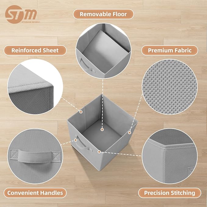 Storage Cubes - STORAGE MANIAC, 11 Inch Collapsible Storage Bins with Handles, 6 Pack Fabric Foldable Bins for Organization, Durable Storage Bins for Closet, Shelves, Offices, Toys, Grey - Image 3