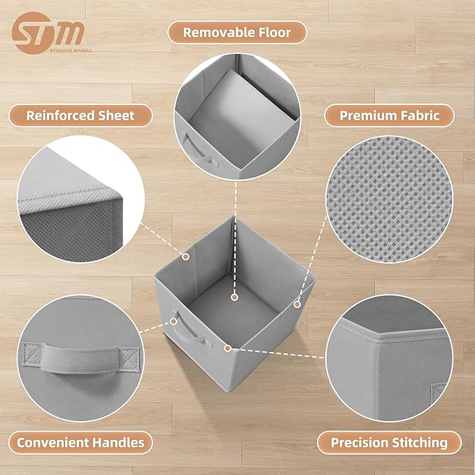 STORAGE MANIAC Storage Cubes, 11 Inch Collapsible Storage Bins with Handles, 8 Pack Fabric Foldable Bins for Organization, Durable Storage Bins for Closet, Shelves, Offices, 8-Pack Grey - Image 3