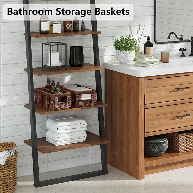 Wicker Storage Basket, Set of 2 Hand Woven Wicker Baskets for Organizing with Handles, Decorative Small Storage Bins for Countertop Toilet Paper Basket for Toilet Tank Top, Shelves, Brown - Image 5