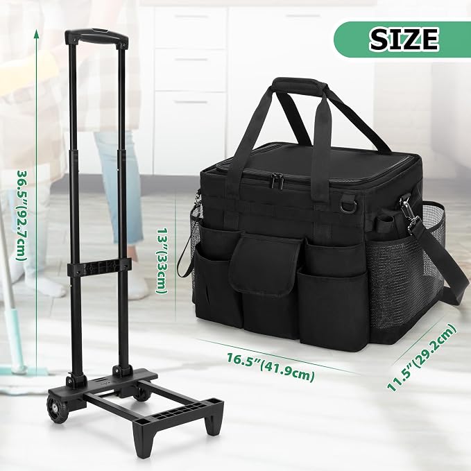 LoDrid Rolling Cleaning Caddy with Lid and Detachable Trolley, Black | Cleaning Supplies Organizer, Cleaning Caddy Cart on Wheels with Handle and Shoulder Strap for Housekeepers - Image 6