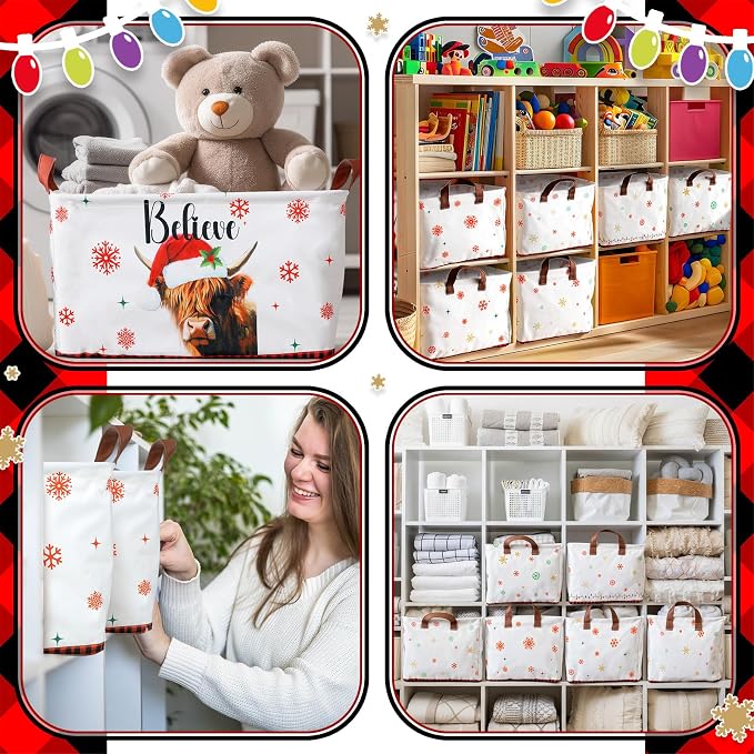 CHENGU 6 Pack Christmas Storage Basket Collapsible Christmas Basket for Gifts Highland Cow Holiday Decor Large Red Truck Bin Foldable Xmas Tree Box with Handle for Bedroom Office Home - Image 6