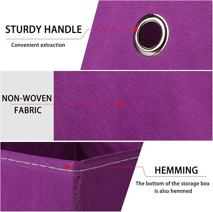 Foldable Storage Cubes Bins ,11 Inch Cloth Storage Cube Fabric Storage Box Cubes Organizer Baskets with Handles for Home Organizer Set of 3 (Purple) - Image 7