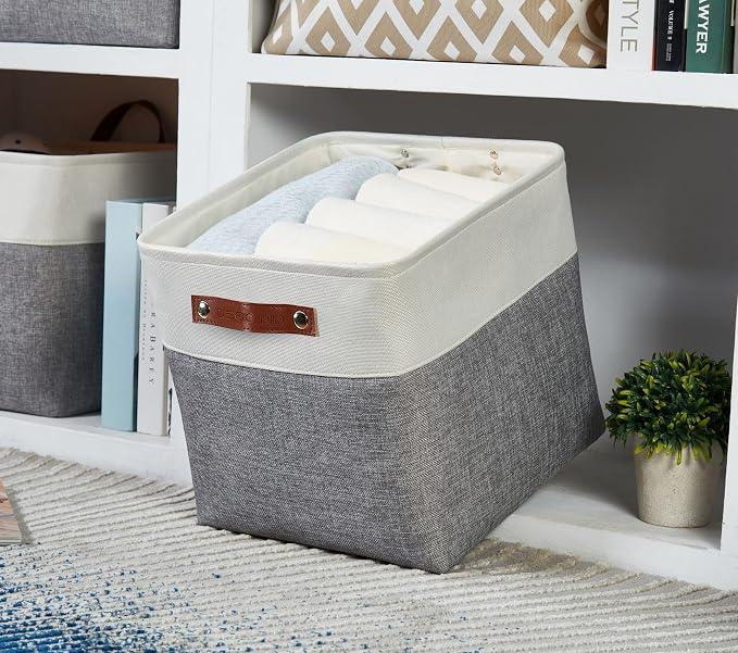 DECOMOMO Cube Storage Bin 13x13, Fabric Storage Bins | 4 Pack, Storage Baskets for Shelves, Kallax Storage Cubes (Grey & White) - Image 6