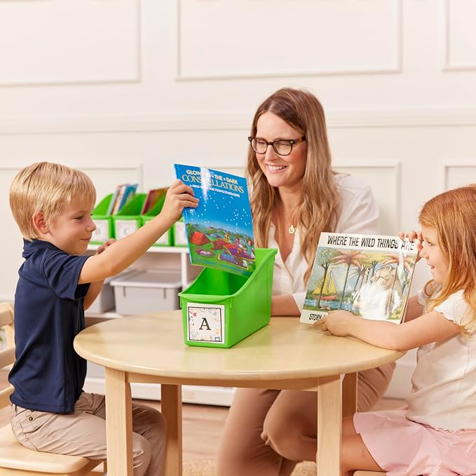 ECR4Kids Linking Plastic Storage Book Bin, Multipurpose Organization, Neon Green, 10-Piece | Durable plastic with built-in handles, interlocking, nestable, ideal for books, magazines, and files in a classroom or office - Image 10