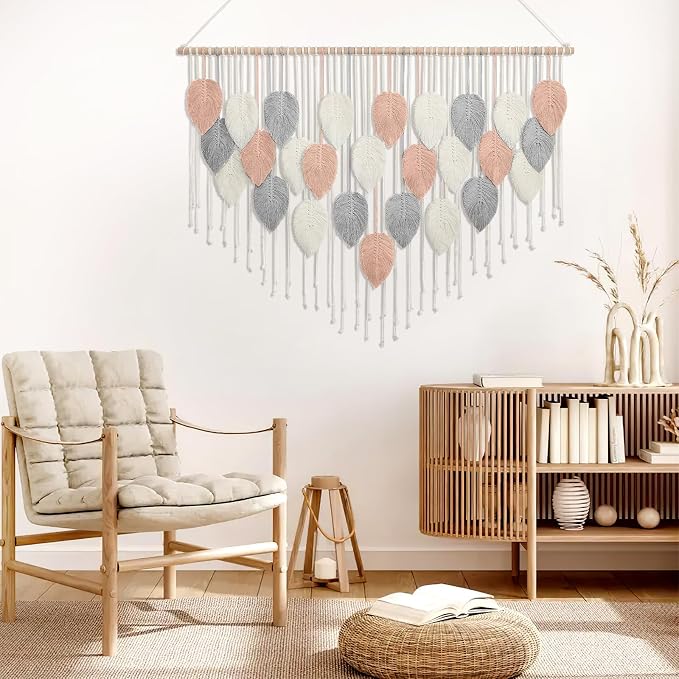 Alynsehom Large Macrame Wall Hanging, Boho Woven Tapestry, Chic Modern Bohemian Handmade Leaf Feather Wall Art Home Decor for Apartment Dorm Living Room Bedroom Nursery Backdrop (51.5" W X 33.5" L) - Image 4