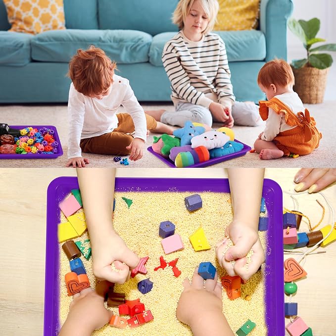 Maitys 24 Pcs Plastic Art Tray 11x8.7x1 Inch Activity Craft Tray,Purple | Classroom Serving Trays, Stackable Storage, Sand Trays for School Painting Beads Crafts DIY Projects - Image 5
