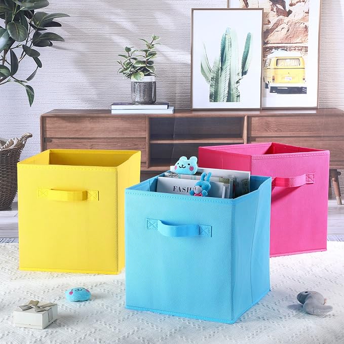 Gerrii 11 Inch Fabric Storage Cubes - 12 Pack Sturdy Collapsible Bins with Handle - Foldable Baskets for Organizing Clothes, Toys, Books -12 Colors Storage Baskets for Shelves, Room, Closets - Image 5